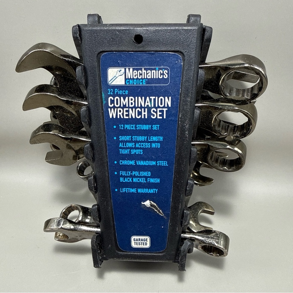 9 Mechanics Choice STUBBY Combination Wrench Set 4 Metric 5 SAE in Case Black